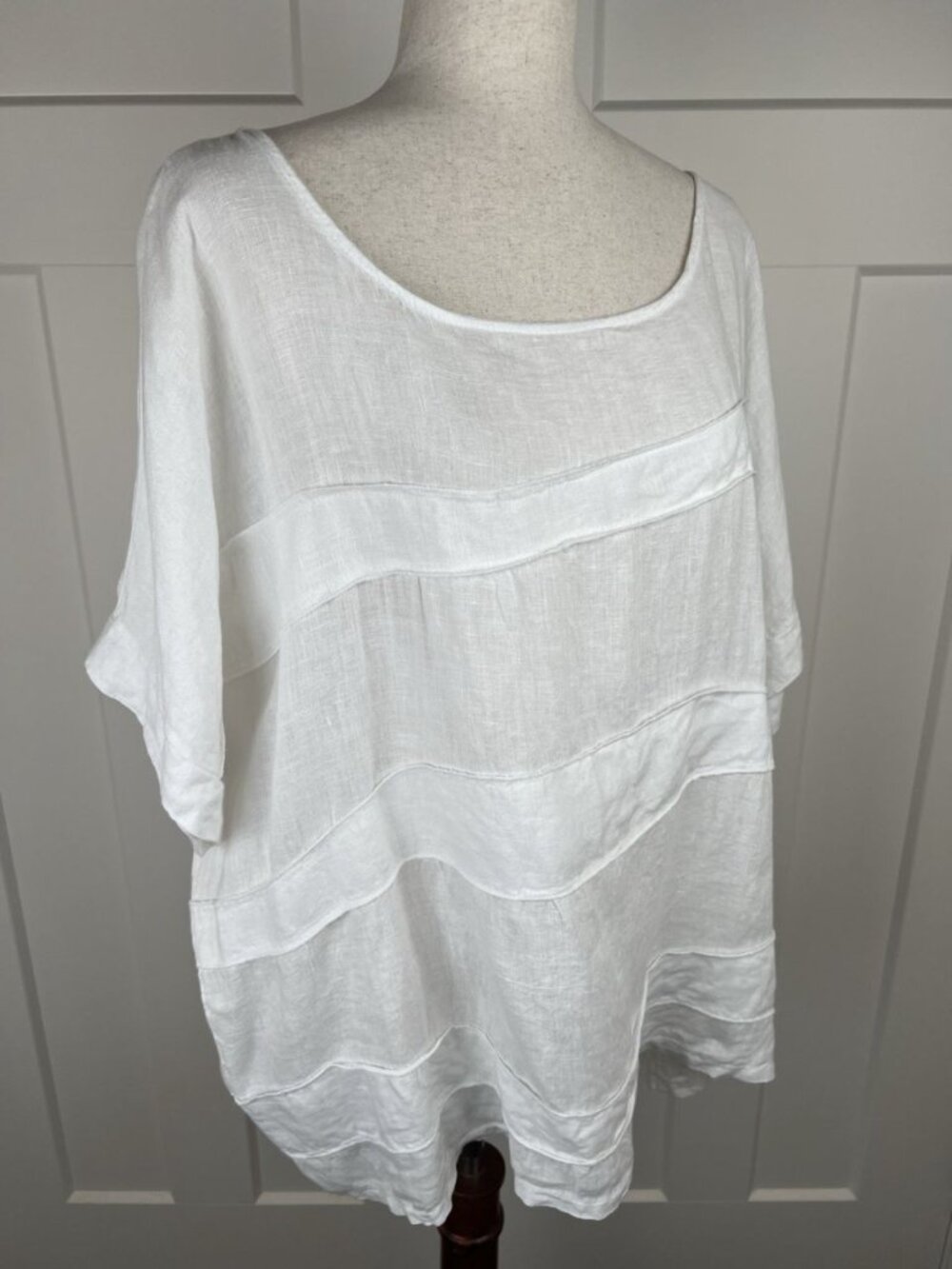 Sofia Made in Italy 100% Linen Oversized Boxy Top White Lagenlook 1X OS - Picture 8 of 10
